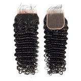 3 Bundle Deals With 4*4 Transparent  Closure Deep Wave Virgin Human Hair Natural Black